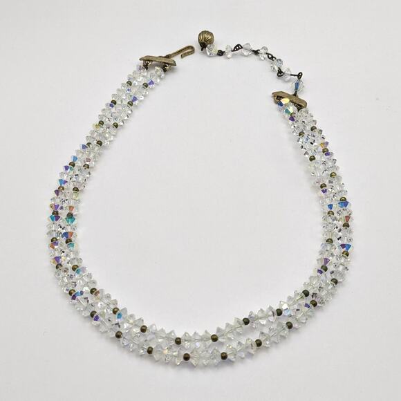 Vintage Lisner Signed Aurora Borealis AB Crystal Double Strand Choker Necklace - Picture 6 of 8